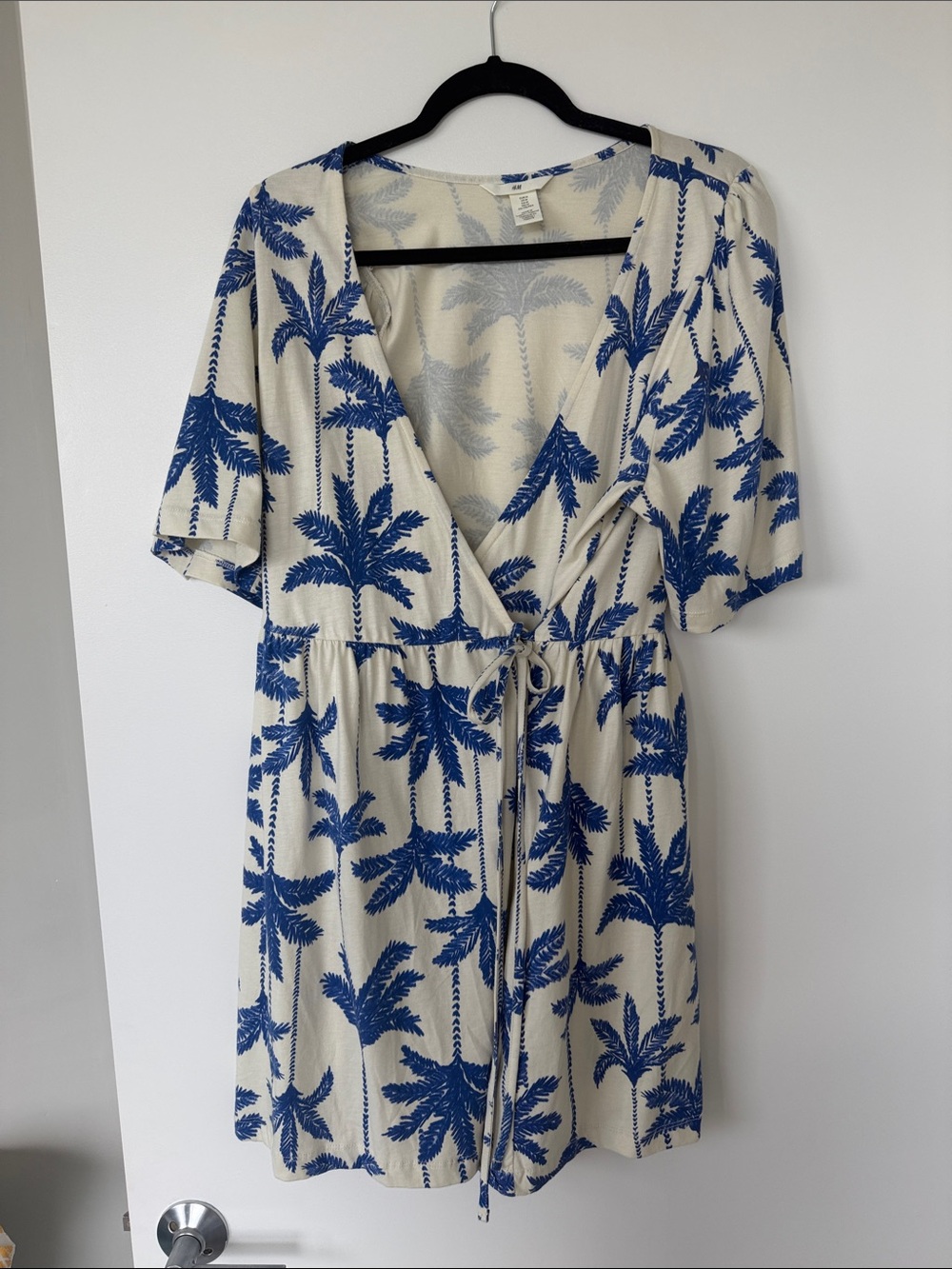 Blue Palm-Print Wrap Dress - M - HM
